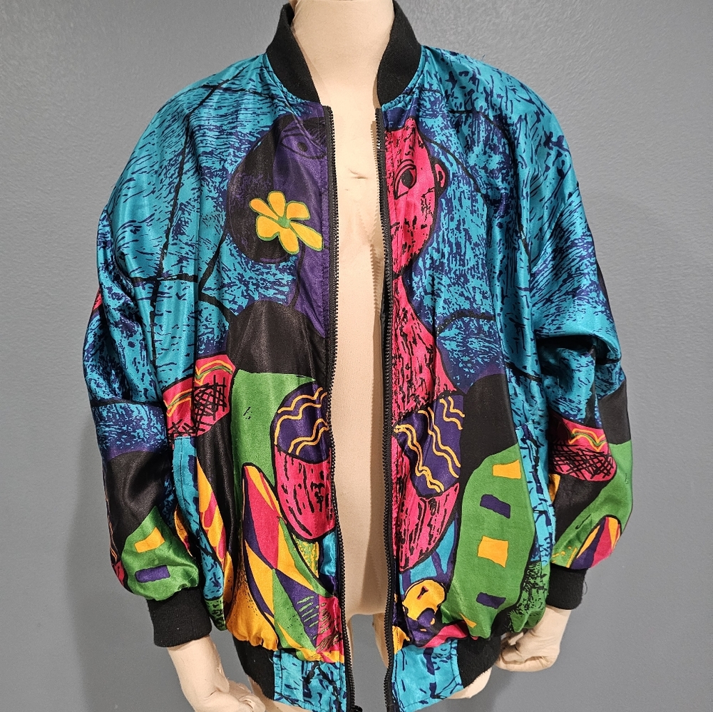 Vintage VENEZIA Women Picasso Print Bomber Windbreaker Jacket 14/16 - Picture 6 of 9